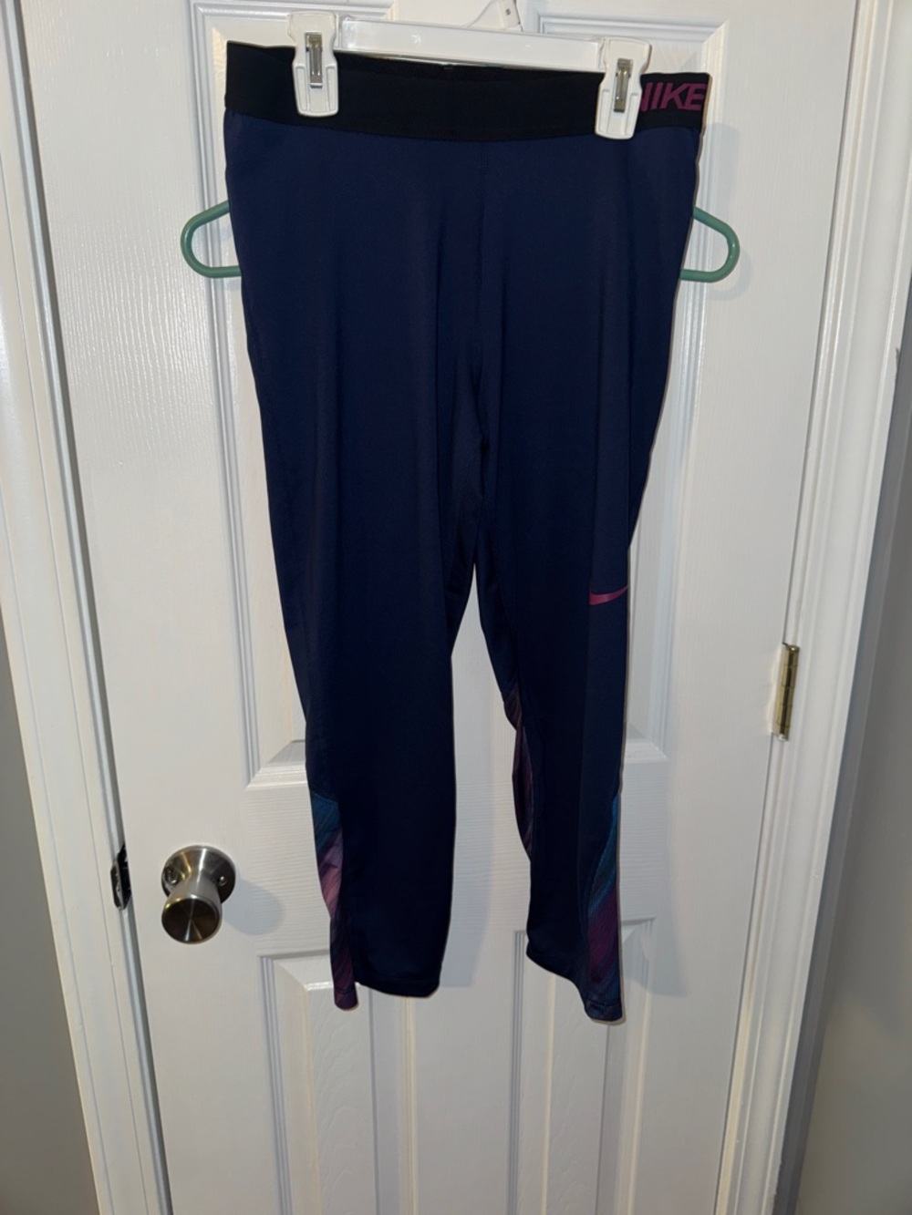 Nike Navy Leggings with Pink and Multicolor Side Panels
